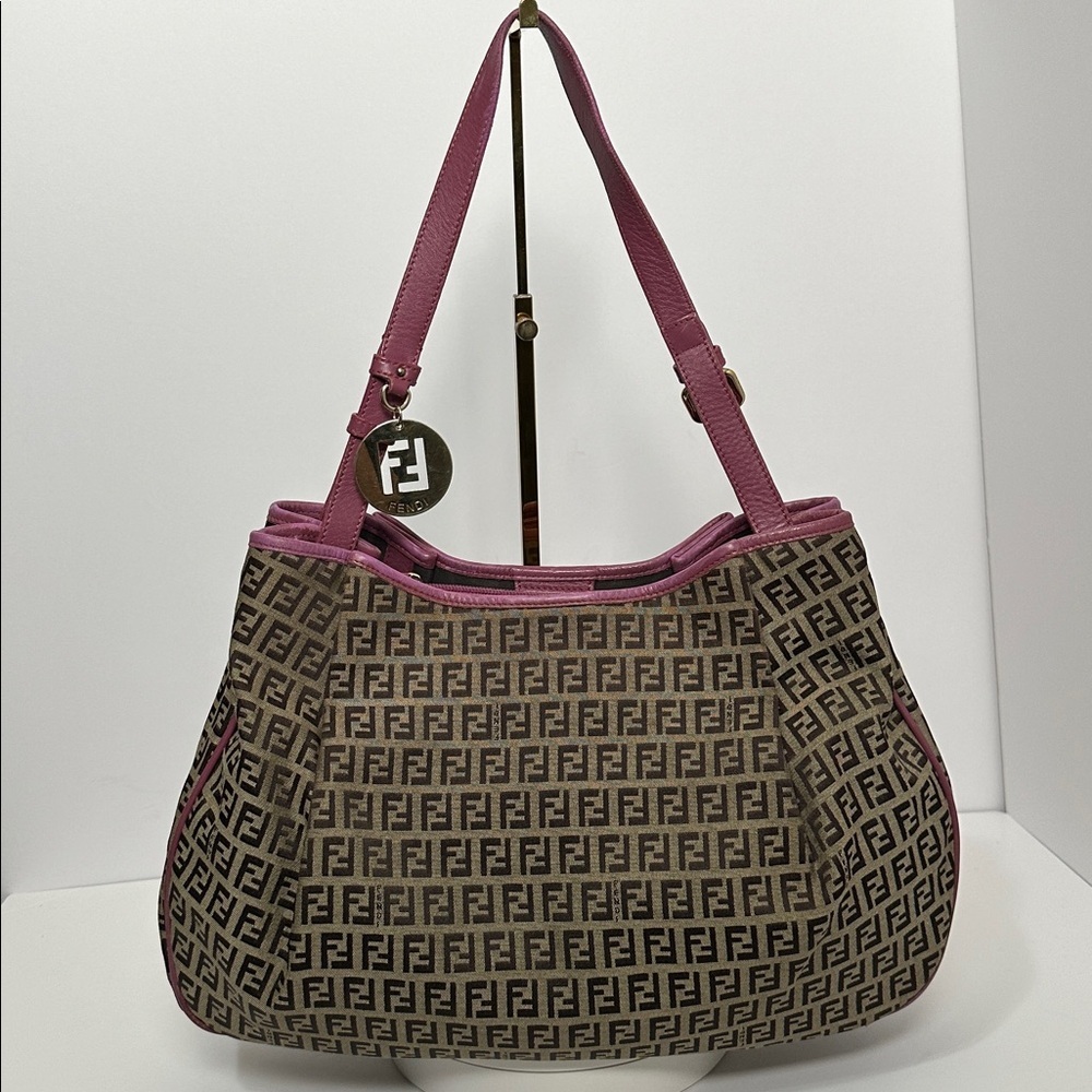 💯Authentic Fendi Zucchino Canvas and Leather Charm Shoulder Bag🍀 - Picture 16 of 17